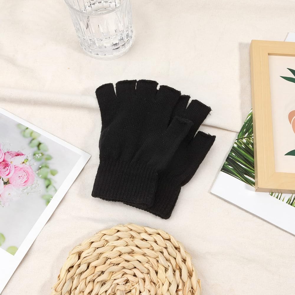 NZKNP Black Fingerless Gloves for Women Men Fingerless